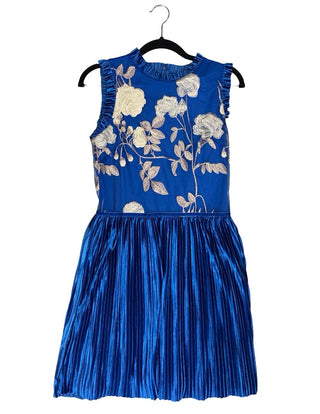 Charles David Blue and Metallic Velvet Skirted Floral Dress, 16 years