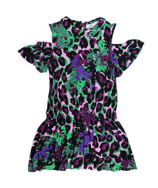 Versace Pink, Purple, Green Cold Shoulder Leopardprint Dress, 7-8 years