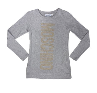 Moschino Grey Longsleeve Tee with Rhinestone Logo, 10 years