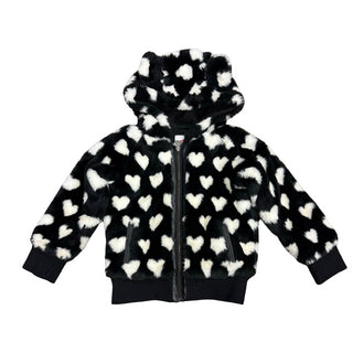 Appaman Black w/white hearts faux fur coat, 10 years