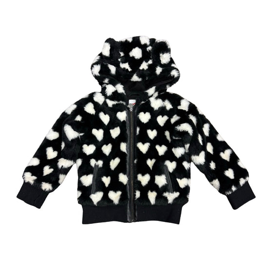 Appaman Black w/white hearts faux fur coat, 10 years