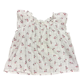 Bonpoint Ivory cotton top w/cherry print and ruffle trim, 2 years