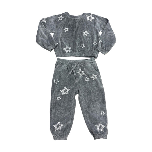 Splendid Grey velour top/pant set w/stars, 2 years