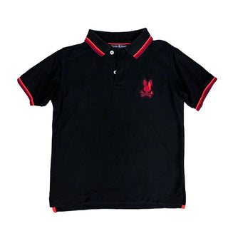 Psycho Bunny Black Polo with Red and Burgundy Logo and Stripes , 10-12 years