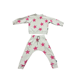 Nununu Sweater/pant set with pink stars, 3-4