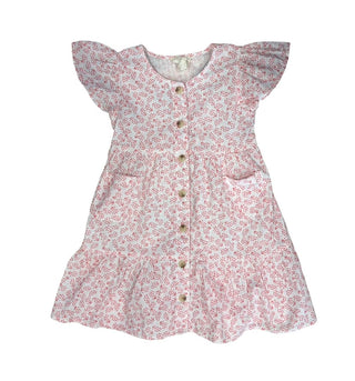 Vignette Tiered Button Down Dress with Red Sprigged Floral Pattern, 4 years