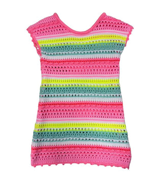 Billieblush Crochet Multi Neon Stripe Coverup Dress, 4 years