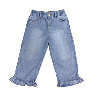 Zara Wide Leg Ruffle Bottom Blue Denim, 4 years