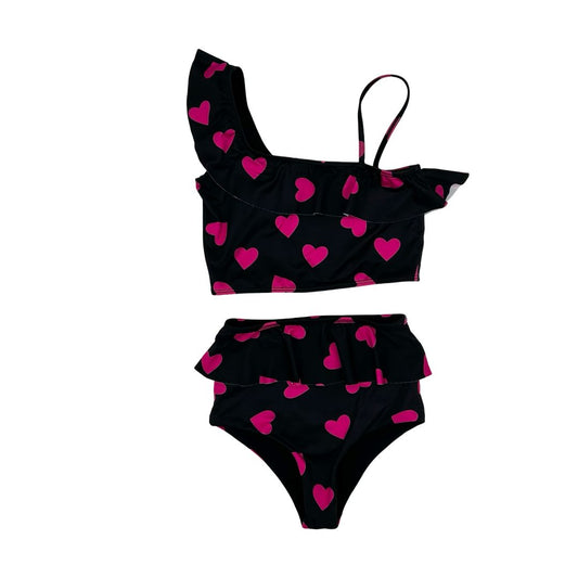Beach Riot black w/pink hearts bikini, 9-19 years