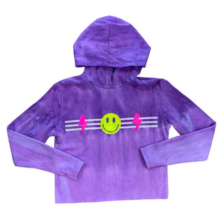 Firehouse purple hoodie with smiley face and lightning bolt, medium