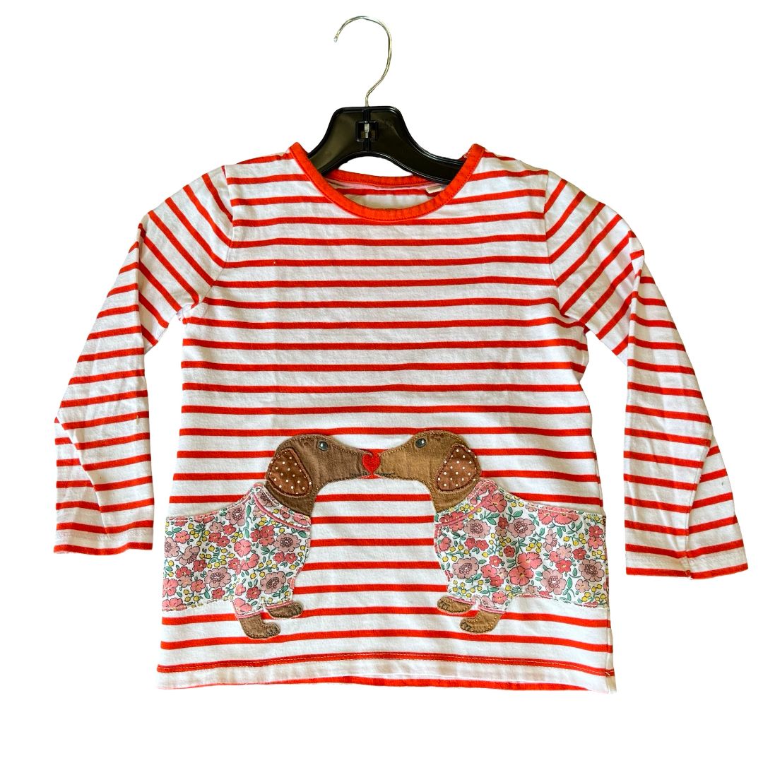 Mini Boden stripped dog tshirt, 5-6 years