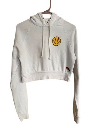 Aviator Nation Smiley bolt eyes cropped hoodie in white, Women’s large