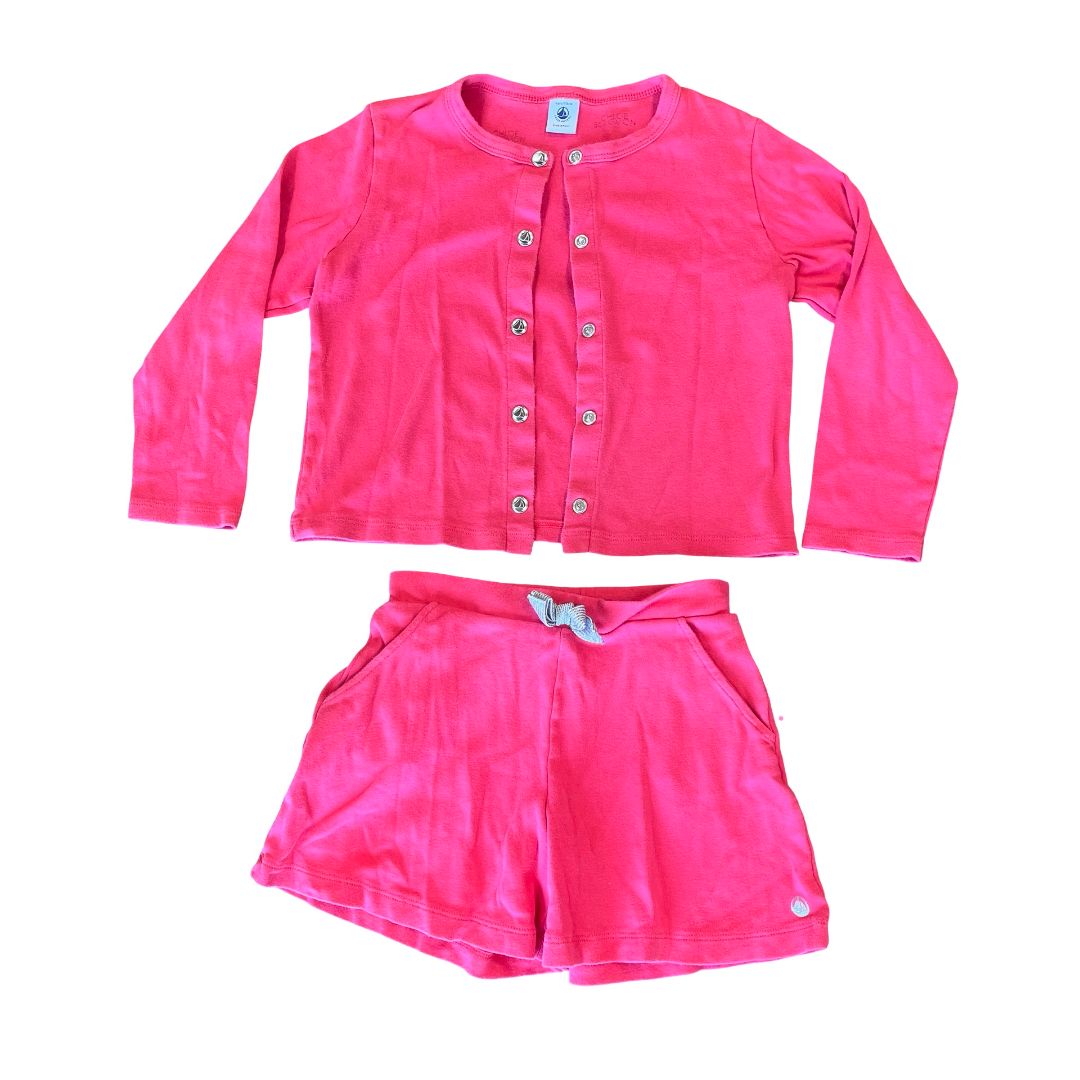 Petit Bateau coral cotton shirt/short set, 6 years