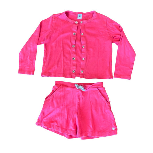 Petit Bateau coral cotton shirt/short set, 6 years