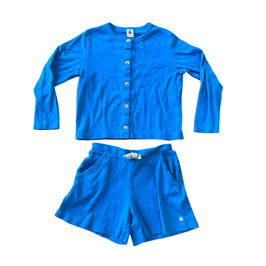 Petit Bateau blue cotton shirt/short set, 6 years