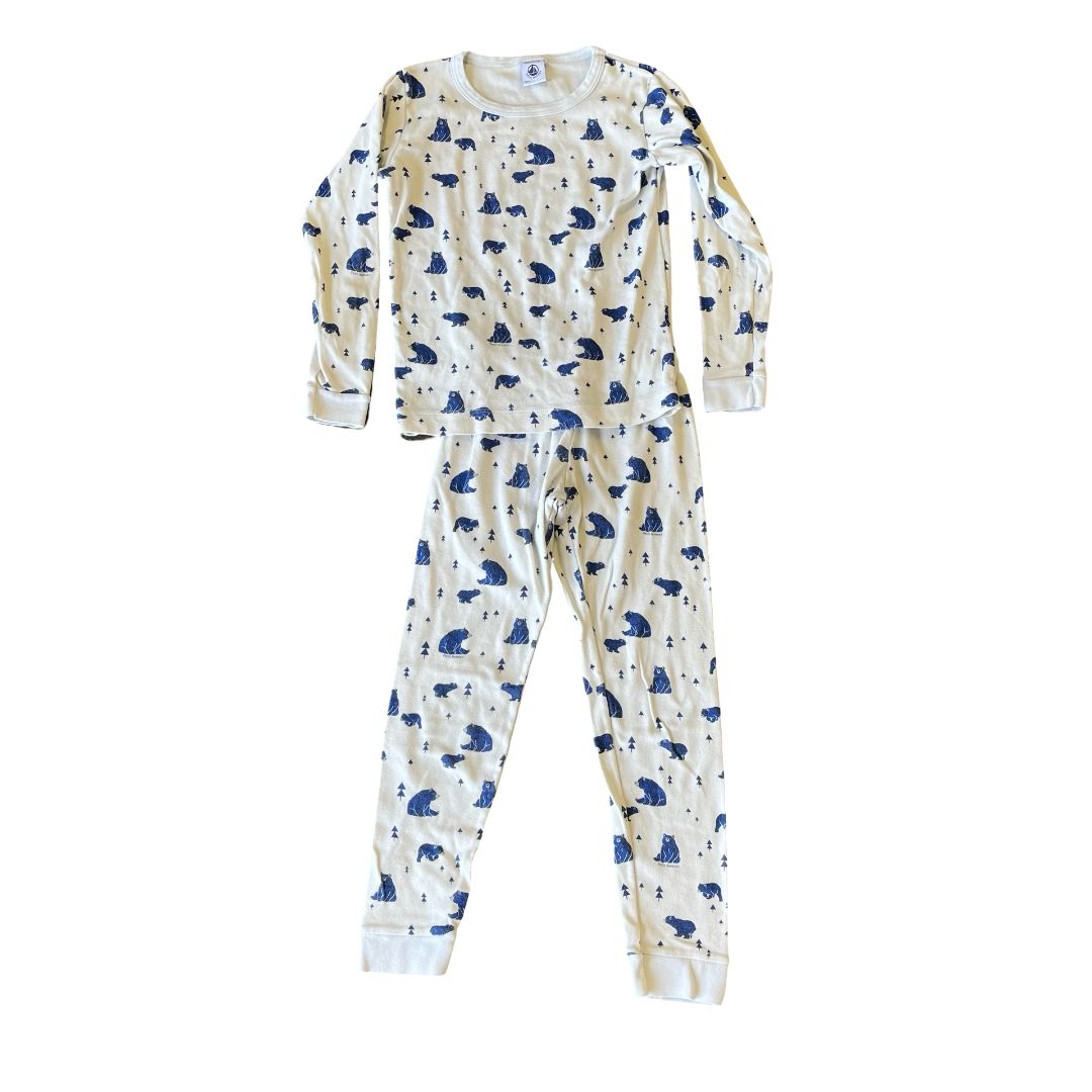 Petit Bateau white w/blue bear pj's, 6 years