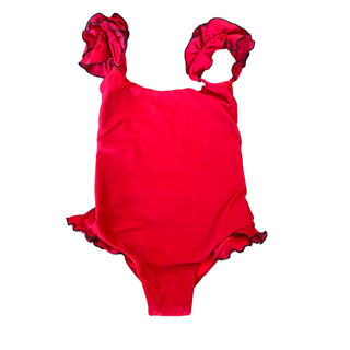Shadi red w/rose shoulder swim suit, 6-7 years