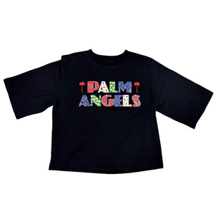 Palm Angels Black floral logo print tshirt, 8 years