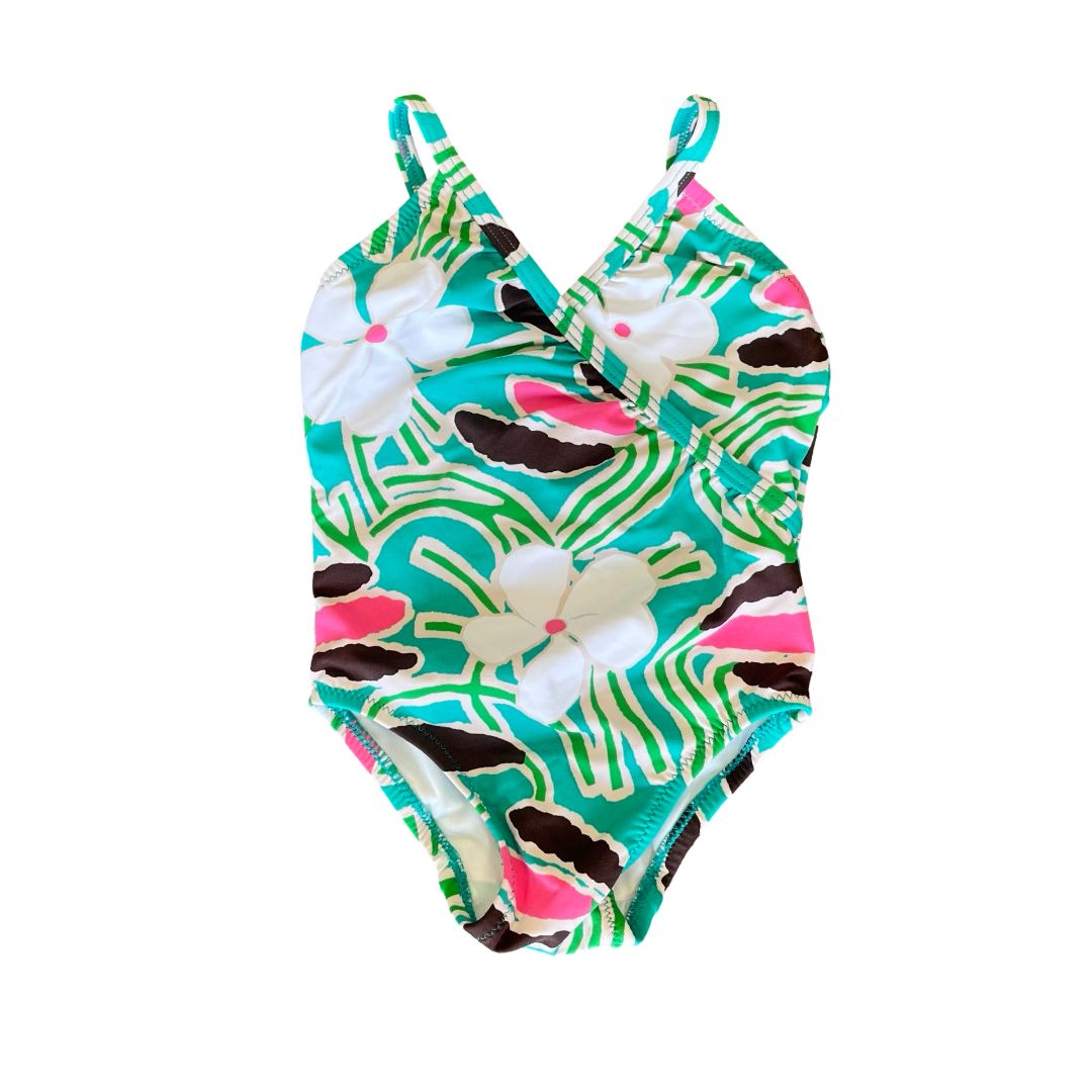 Gap x Diane Vin Furstenberg turquise floral swim suit, 3-6 months