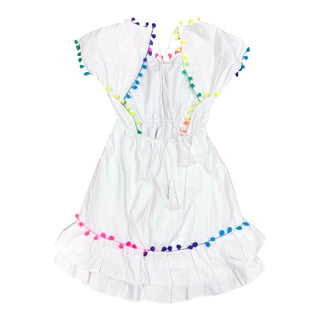 Peixoto White coverup w/rainbow Pom poms, Youth medium