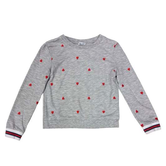 Splendid Grey crewneck w/embroidered red hearts, 10 years