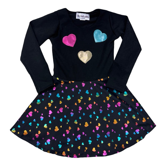 Les Tout Petits Black w/hearts dress, 7 years