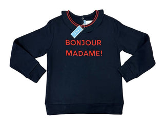 Jacadi Navy Blue and Red Bonjour Madame Ruffle Neck Sweatshirt - New With Tags, 12 years