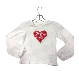 Charabia  White Balloon Sleeve Tee with Red Lace Heart, 10 years