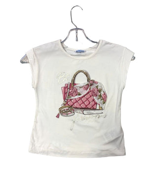 Mayoral White Tee with Graphic Purse and 3D Scarf Applique, 8 years