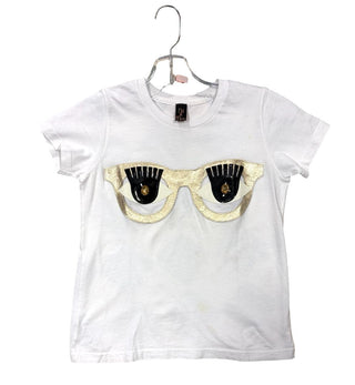 Nil & Mon White Tee with 3D Applique Glasses and Eyes, 6-7 years