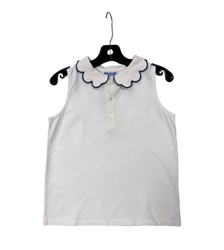 Jacadi Sleeveless White Polo with Scalloped Collar , 10 years