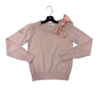 Angel's Face Dusty Rose Pink Sweater with Lace and Ribbon Bow, 10-11 years