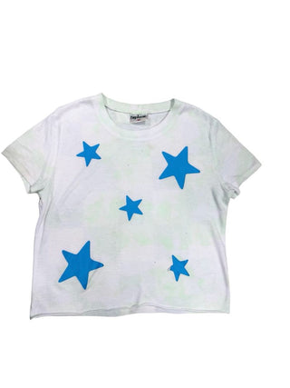 Firehouse green tie dye tee with blue stars, medium
