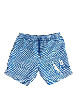 Sunuva Blue striped swim trunks with sail boats, 11-12 years