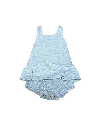 Quincy Mae Grey/blue knit romper, 3-6 months