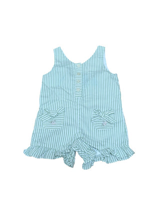 Tartine et chocolate Eucalyptus striped overalls w. Embroidered florals and bow detail, 6 months