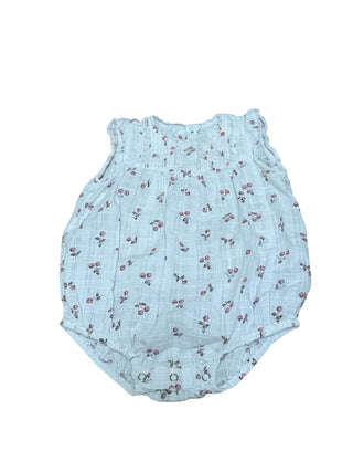 Bonpoint Pink cherry and white romper with lace detail, 6 months