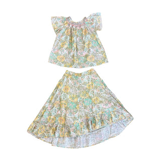 Bonpoint green floral pattern top/skirt set, 8 years