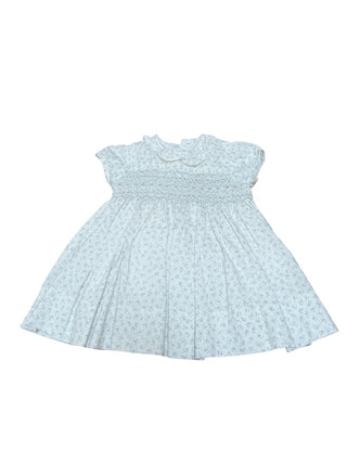 Amaia London White and light blue floral smocked dress, 6 months