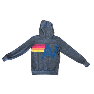 Aviator Nation Grey logo pullover hoodie w/stripes on back, 10 years