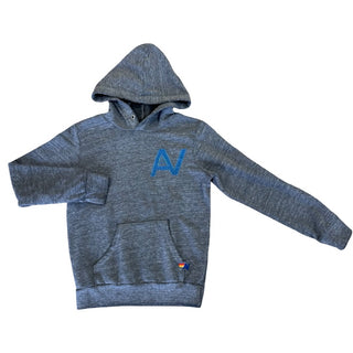 Aviator Nation Grey logo pullover hoodie w/stripes on back, 10 years