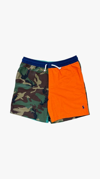 Polo Orange and army pattern block swim shorts, youth medium ( 10-12 years)