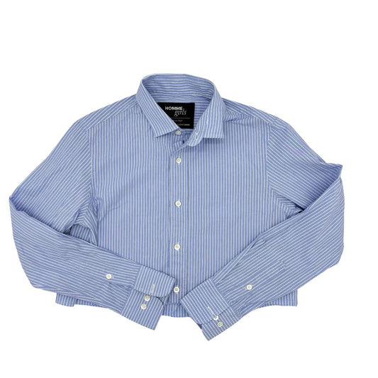 Homme Girls blue pin stripe cropped shirt, small