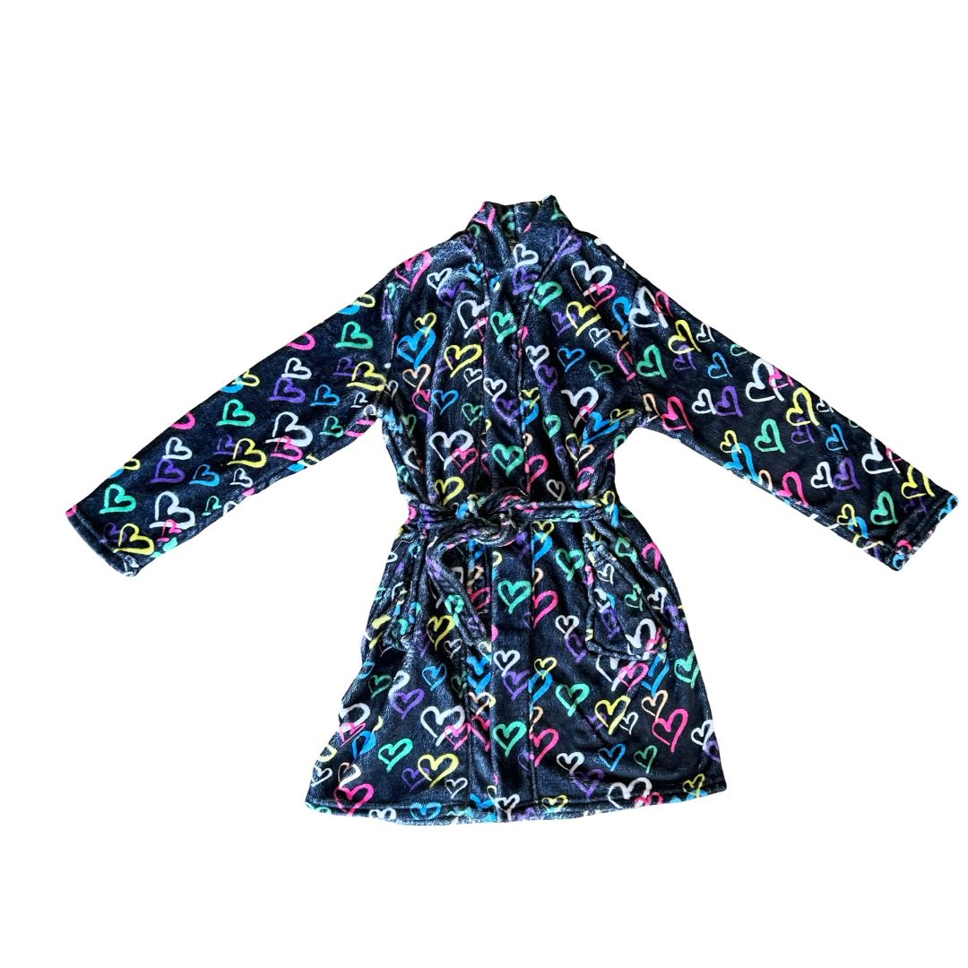 Top Trendz black w/hearts bath robe, 10 - 12 years
