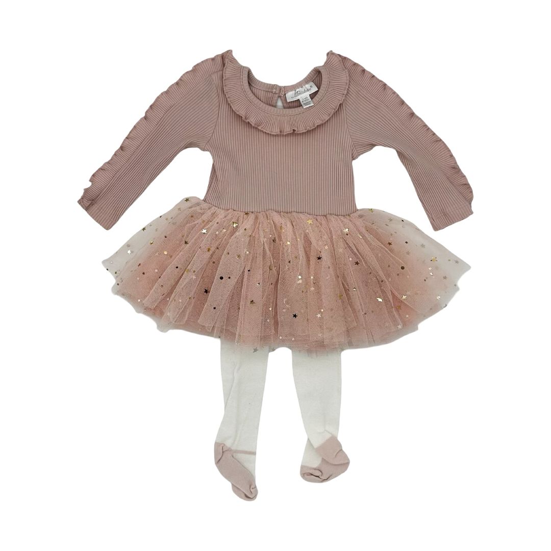 Miniclasix pink tulle dress w/tights, 9 months
