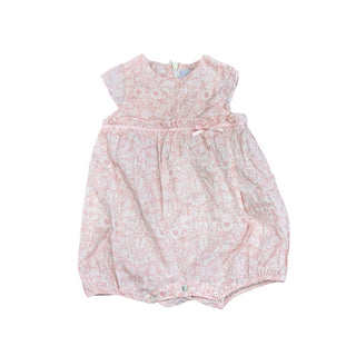 Tartine et Chocolat Light Pink Floral Onesie with Bow and Zipper Back, 1 year