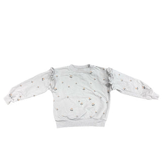 Buho Antique Grey Sweater with Flowers and Ruffles on Shoulders, 3 years