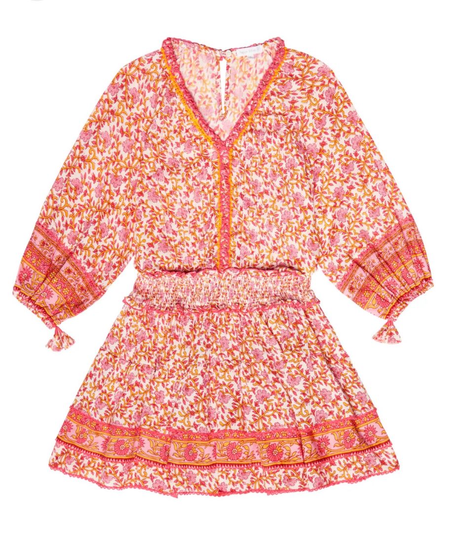 Poupette St Barth Aerial printed dress in pink/orange, 6-7 years