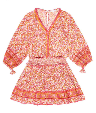 Poupette St Barth Aerial printed dress in pink/orange, 6-7 years