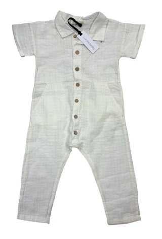 1 + in the Family White Textured Button-Up Jumpsuit, 18 months